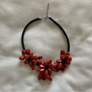 Nakamol Coral Floral Necklace, Adjustable Black Cord